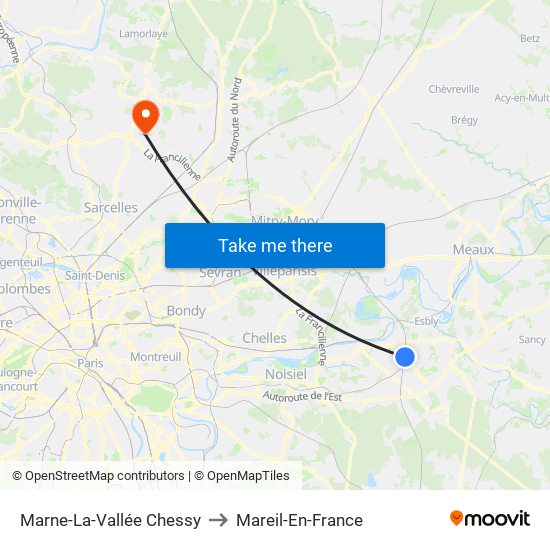 Marne-La-Vallée Chessy to Mareil-En-France map