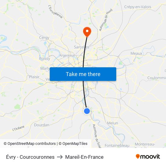 Évry - Courcouronnes to Mareil-En-France map