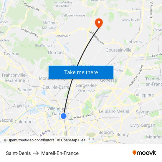 Saint-Denis to Mareil-En-France map