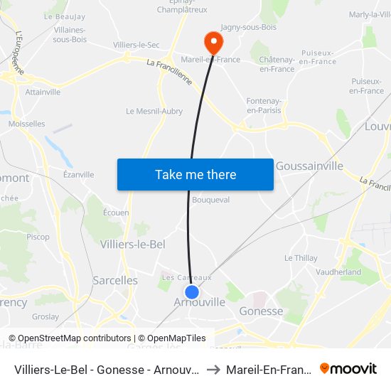 Villiers-Le-Bel - Gonesse - Arnouville to Mareil-En-France map