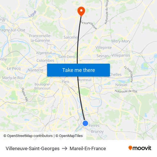 Villeneuve-Saint-Georges to Mareil-En-France map