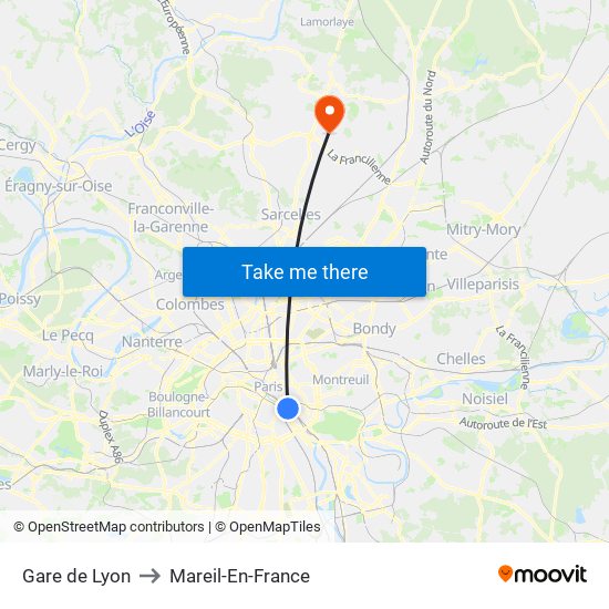 Gare de Lyon to Mareil-En-France map