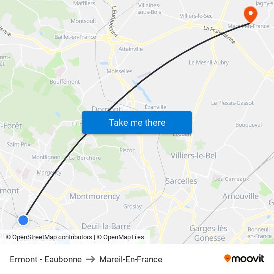 Ermont - Eaubonne to Mareil-En-France map