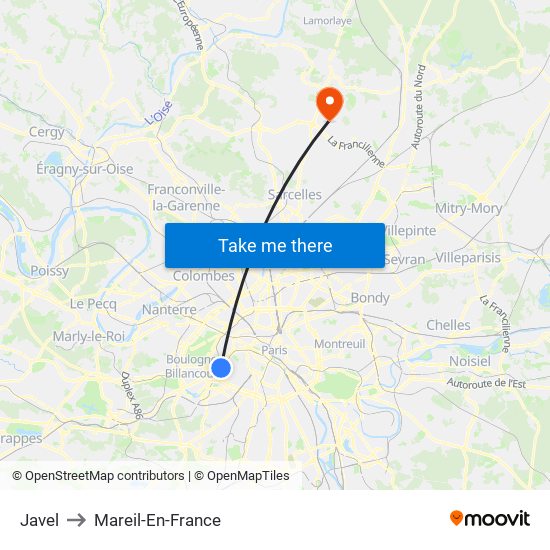 Javel to Mareil-En-France map