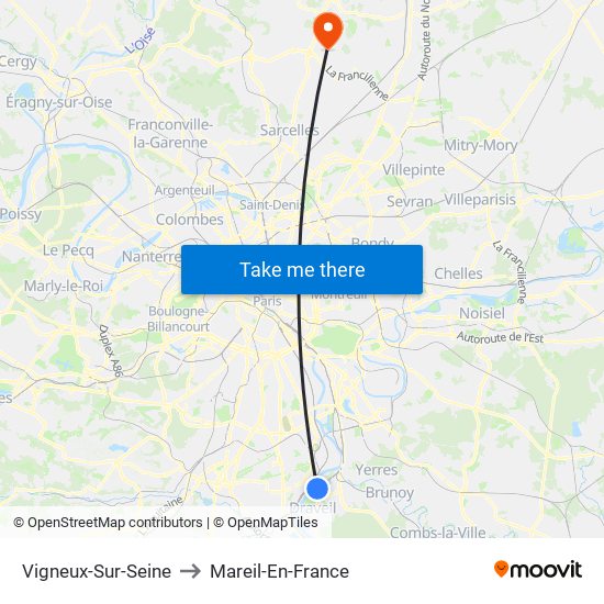 Vigneux-Sur-Seine to Mareil-En-France map