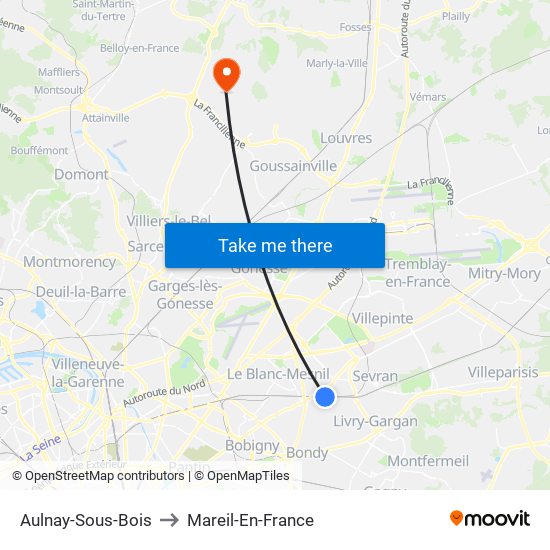 Aulnay-Sous-Bois to Mareil-En-France map