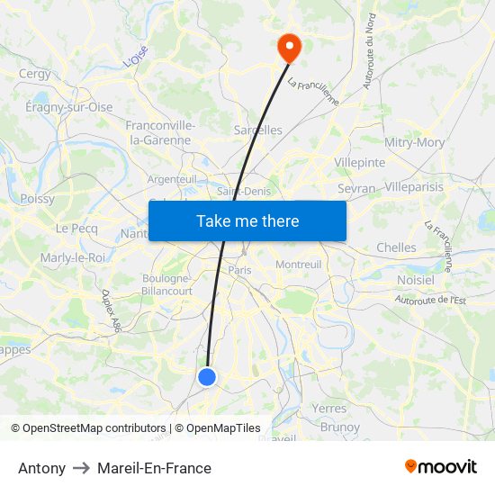 Antony to Mareil-En-France map