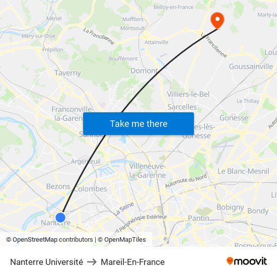Nanterre Université to Mareil-En-France map