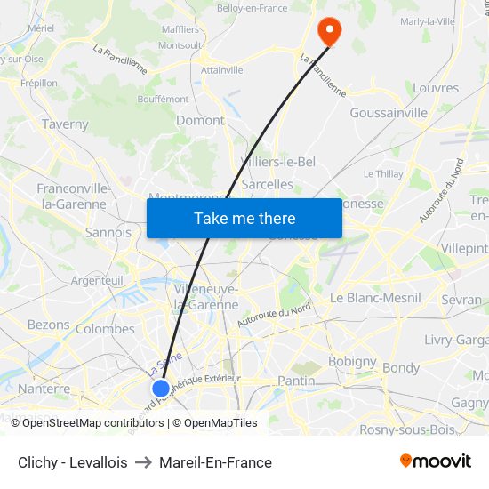 Clichy - Levallois to Mareil-En-France map