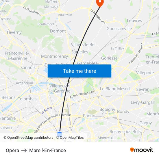 Opéra to Mareil-En-France map