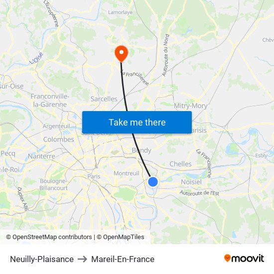 Neuilly-Plaisance to Mareil-En-France map