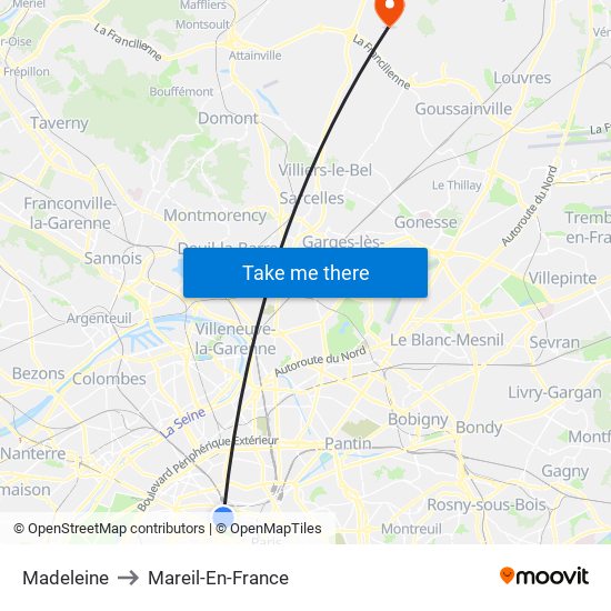 Madeleine to Mareil-En-France map