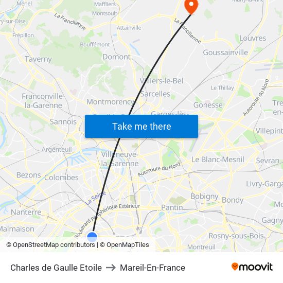 Charles de Gaulle Etoile to Mareil-En-France map