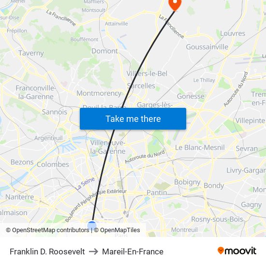 Franklin D. Roosevelt to Mareil-En-France map