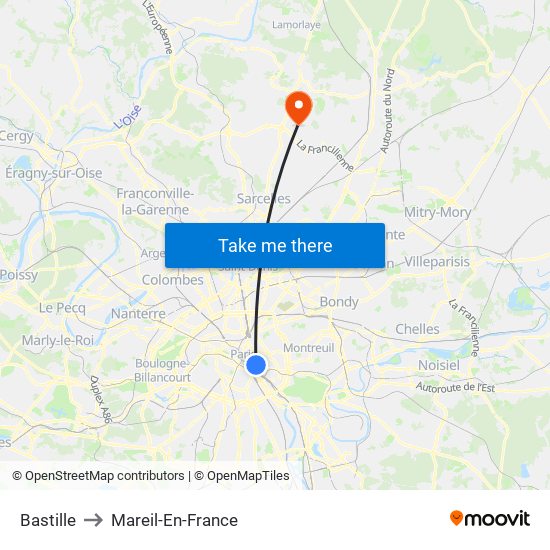 Bastille to Mareil-En-France map