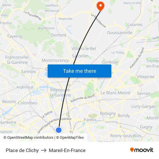 Place de Clichy to Mareil-En-France map