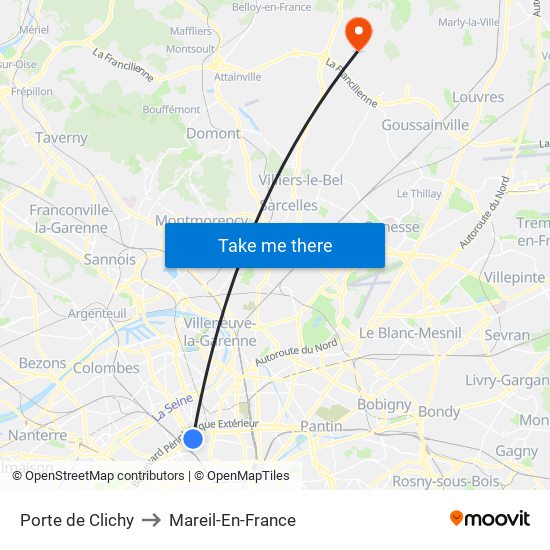 Porte de Clichy to Mareil-En-France map