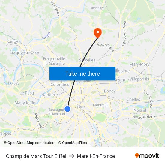 Champ de Mars Tour Eiffel to Mareil-En-France map