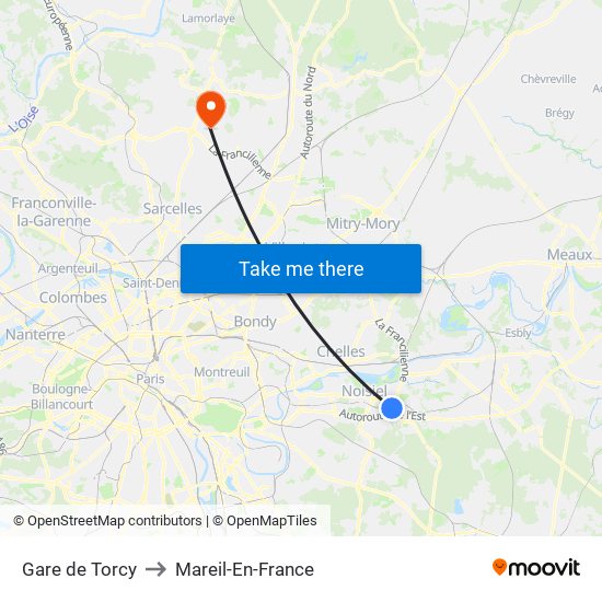 Gare de Torcy to Mareil-En-France map