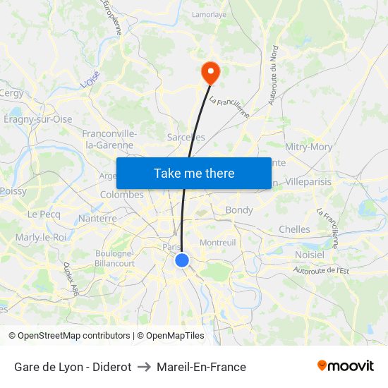 Gare de Lyon - Diderot to Mareil-En-France map