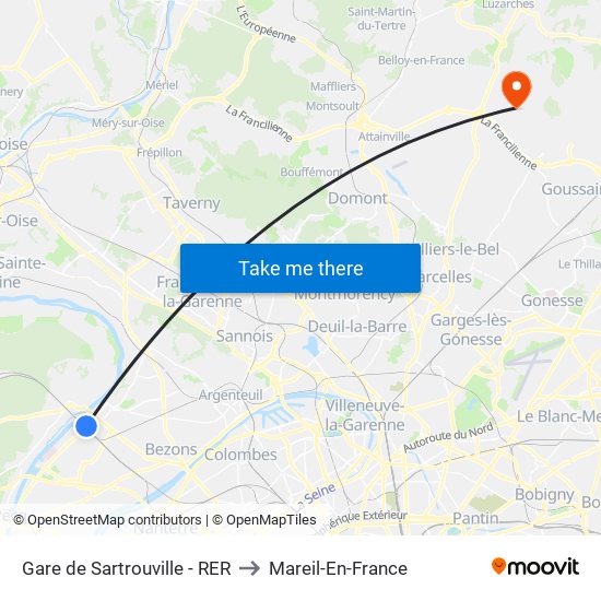 Gare de Sartrouville - RER to Mareil-En-France map