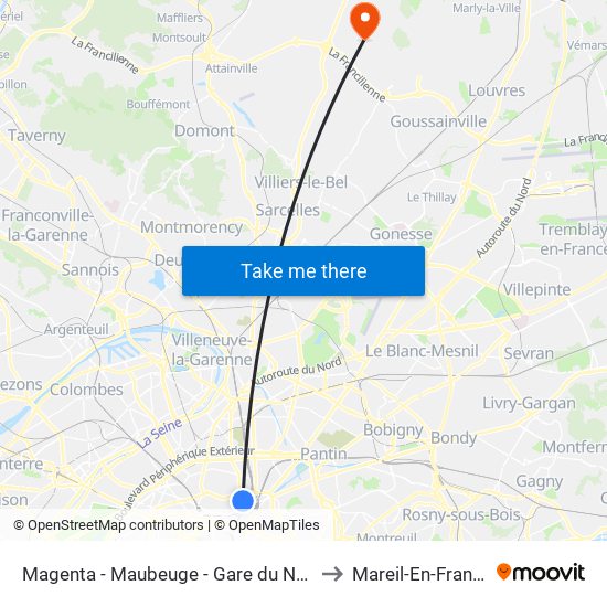Magenta - Maubeuge - Gare du Nord to Mareil-En-France map