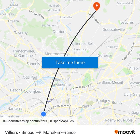 Villiers - Bineau to Mareil-En-France map