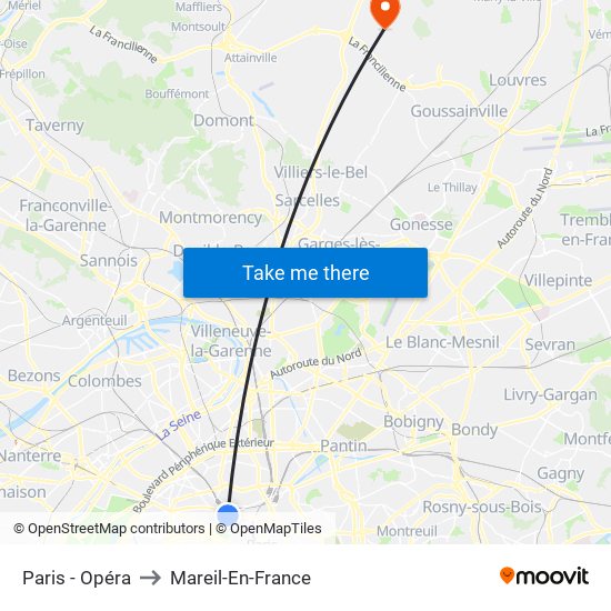 Paris - Opéra to Mareil-En-France map