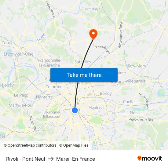 Rivoli - Pont Neuf to Mareil-En-France map