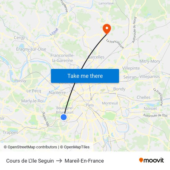 Cours de L'Ile Seguin to Mareil-En-France map