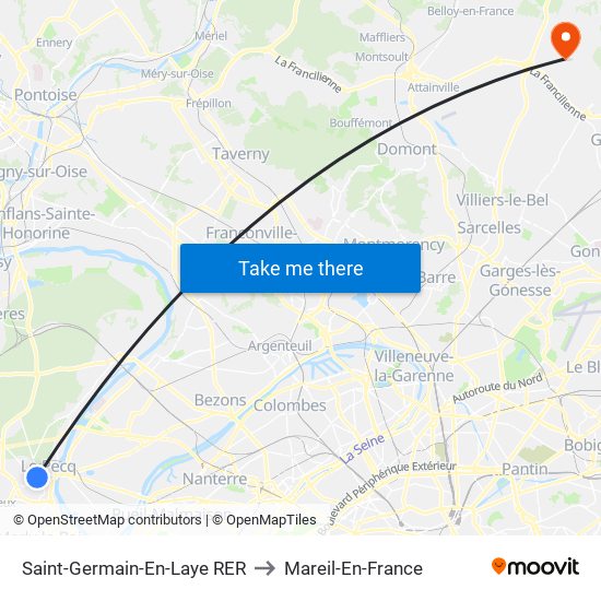 Saint-Germain-En-Laye RER to Mareil-En-France map