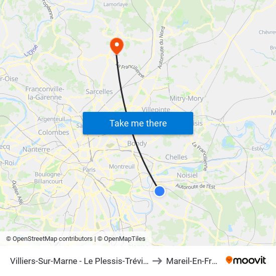 Villiers-Sur-Marne - Le Plessis-Trévise RER to Mareil-En-France map