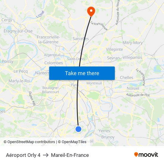 Aéroport Orly 4 to Mareil-En-France map