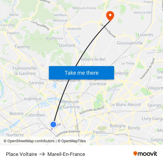 Place Voltaire to Mareil-En-France map