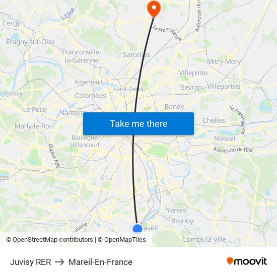 Juvisy RER to Mareil-En-France map