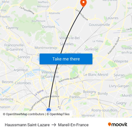 Haussmann Saint-Lazare to Mareil-En-France map