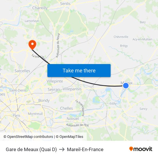 Gare de Meaux (Quai D) to Mareil-En-France map