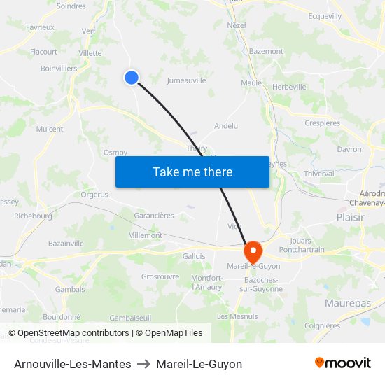 Arnouville-Les-Mantes to Mareil-Le-Guyon map