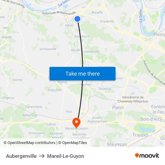 Aubergenville to Mareil-Le-Guyon map