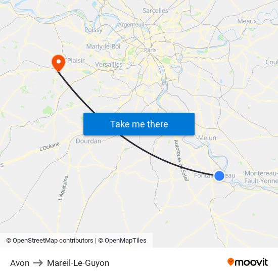 Avon to Mareil-Le-Guyon map