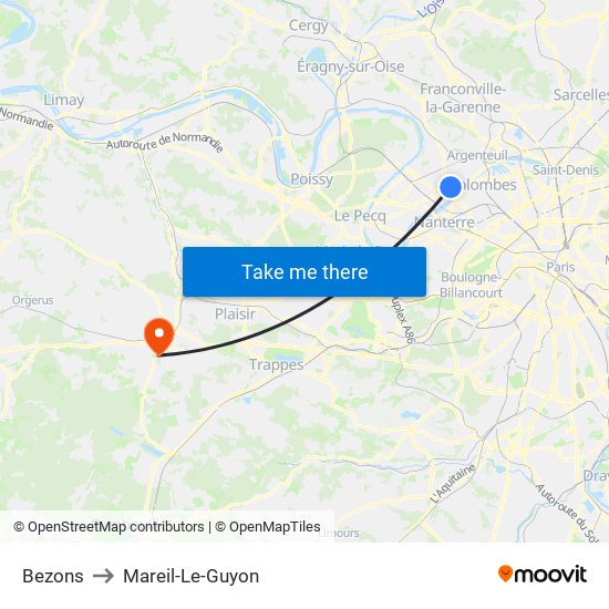 Bezons to Mareil-Le-Guyon map