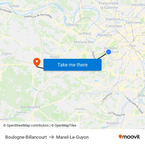 Boulogne-Billancourt to Mareil-Le-Guyon map