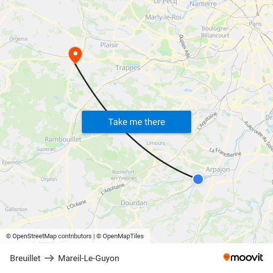 Breuillet to Mareil-Le-Guyon map