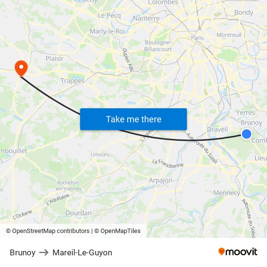 Brunoy to Mareil-Le-Guyon map