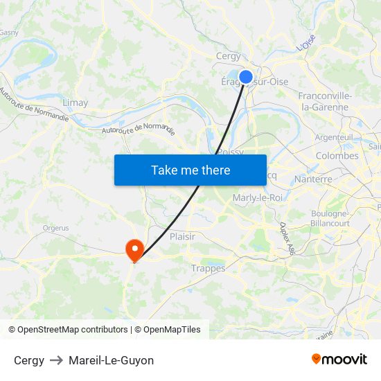 Cergy to Mareil-Le-Guyon map