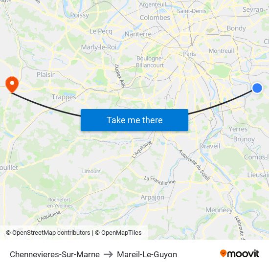 Chennevieres-Sur-Marne to Mareil-Le-Guyon map