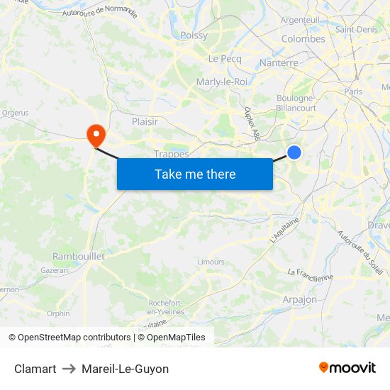 Clamart to Mareil-Le-Guyon map