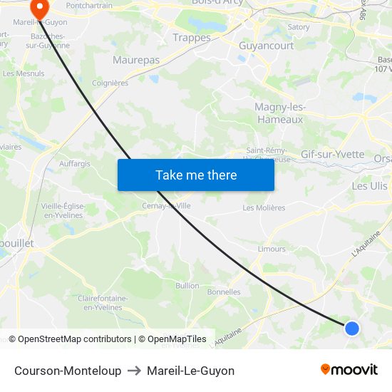 Courson-Monteloup to Mareil-Le-Guyon map