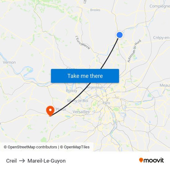 Creil to Mareil-Le-Guyon map