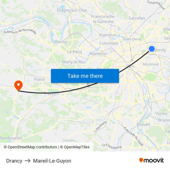 Drancy to Mareil-Le-Guyon map